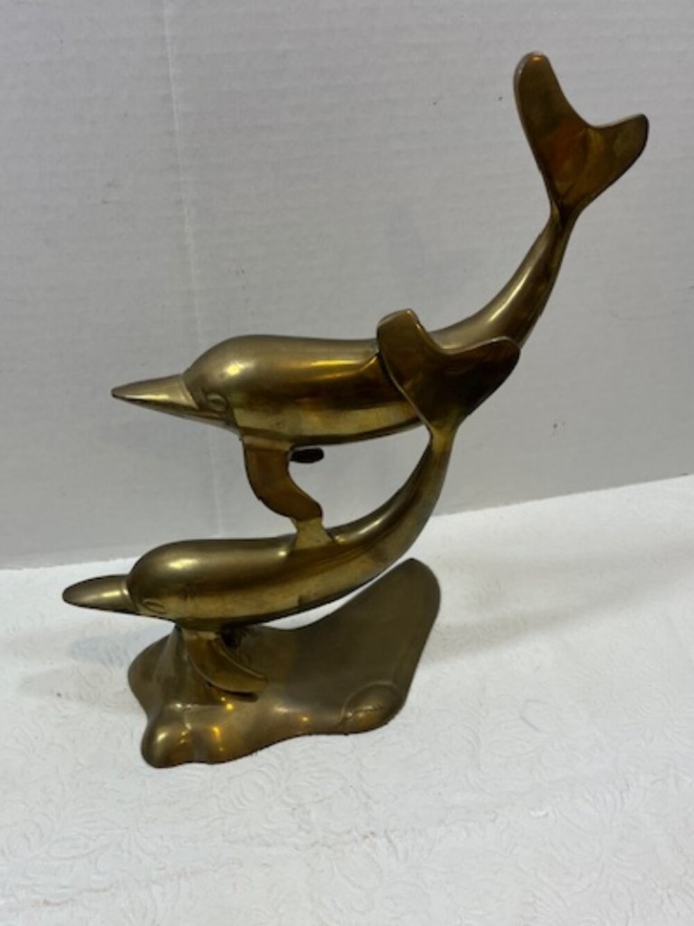 VTG Brass Sculpture Pair of Dolphins Leaping Swimming Decor Art Ocean Nautical